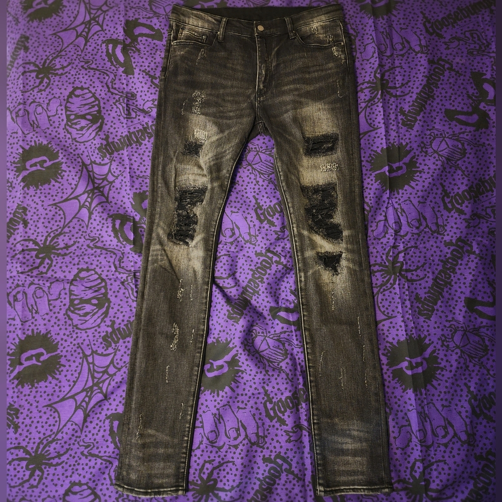 MNML Stretch Moto Denim Jeans Black Sz 34